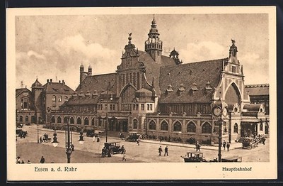 Postcard Essen, view of the main station 