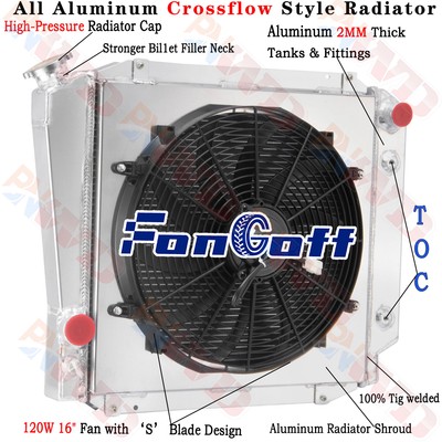 4 Row Radiator+Shroud Fan Fits Ford Bronco Base 3.3L L6 5.0L Ford V8 1966-1977