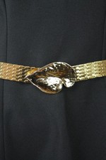 Metal Stretch Belt M L XL XXL Vintage 80s Snake Fish Scale Gold Tone Leaf Buckle