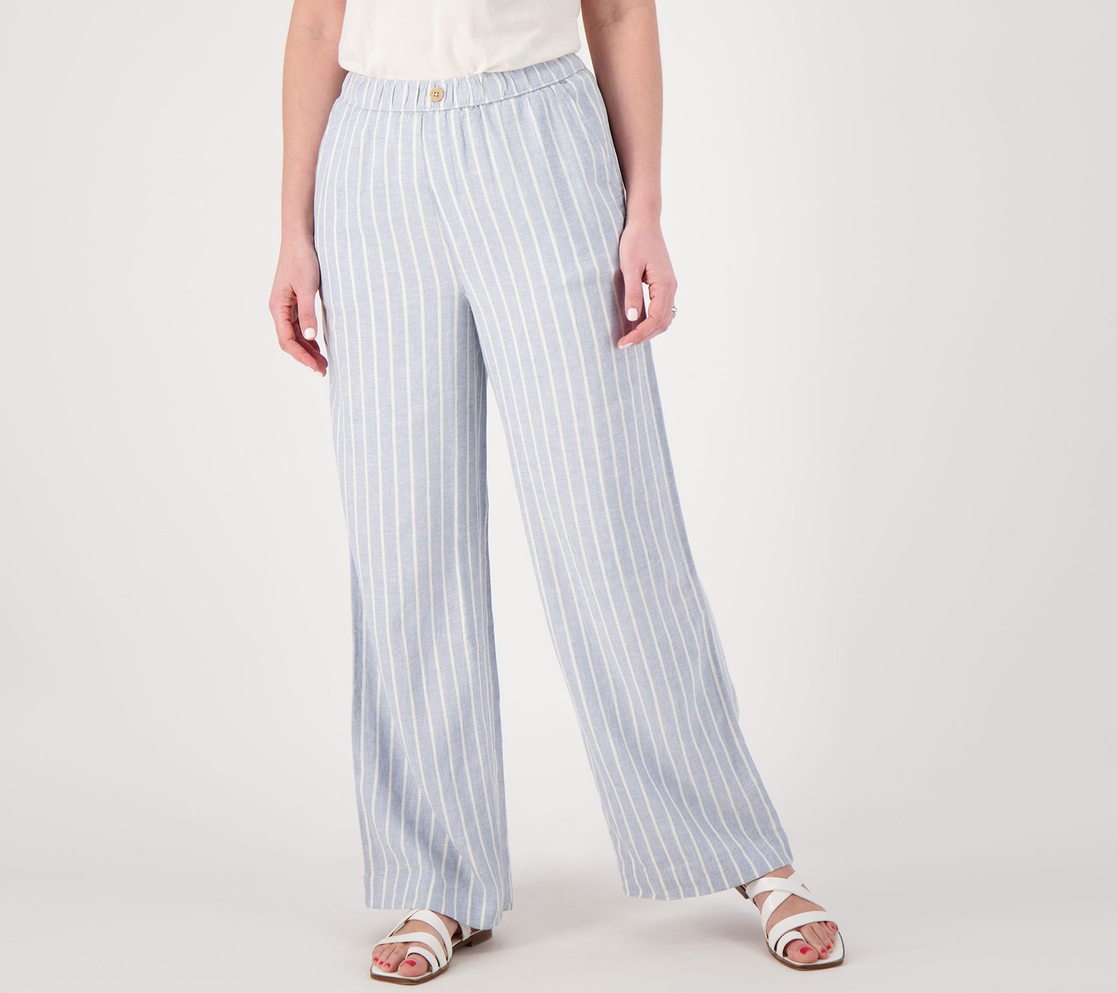 Denim & Co. Women's Plus Sz Pants 4X Naturals Printed Linen Pant Blue A601499