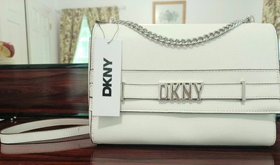 DKNY Beckett Chain Shoulder Bag White Textured Leather Silver Crossbody NWT
