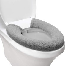 Toilet Seat Cover,Bathroom Soft Thicker Warmer with Snaps Fixed Gray