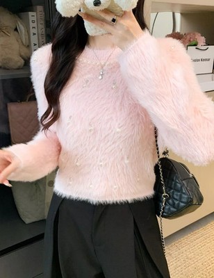 Weicher rosa Perlenpullover romantisch zart ideal Style Look CF60424