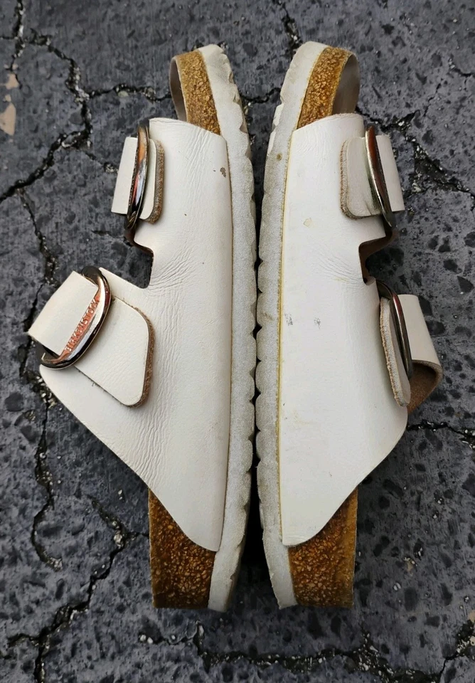 Birkenstock 亚利桑那大扣银色 EU37 美国 W6 M8 天然白色皮革  — 第 4/4 张图片