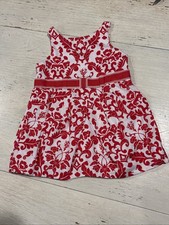 Janie and Jack Baby Dress 6/12 M Nantucket Breeze Ribbon Sash Damask Red White