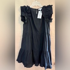 &Merci Black Ruffled Tiered Sundress with Puff Cap Sleeves Ruffles Layers Summer