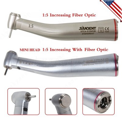 Dental 1:5 Increasing Fiber Optic LED Contra Angle Handpiece Fit Electric Motor