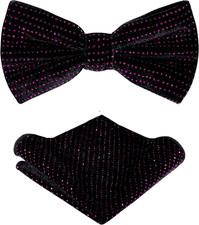 TIE G Men's Glitter Velvet Bow Tie  Pocket Square Set in Gift Box for Wedding,