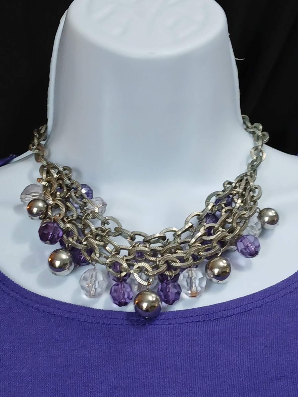 Crystal Cluster Statement Necklace Clear, Purple … - image 4