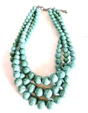 Faux Turquoise 3 Strand Graduated Beads With Silver Tone Accents Necklace