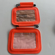 Vintage Scotch Fishing Hunting License Tag Holder Dual Double Fluorescent Orange