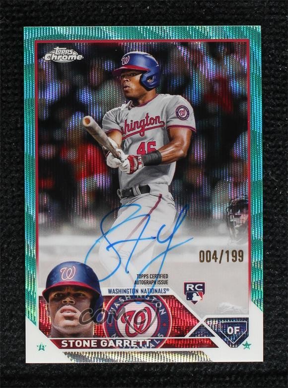 2023 Topps Chrome Rookie Aqua Wave Refractor 4/199 Stone Garrett Auto RC 11o2