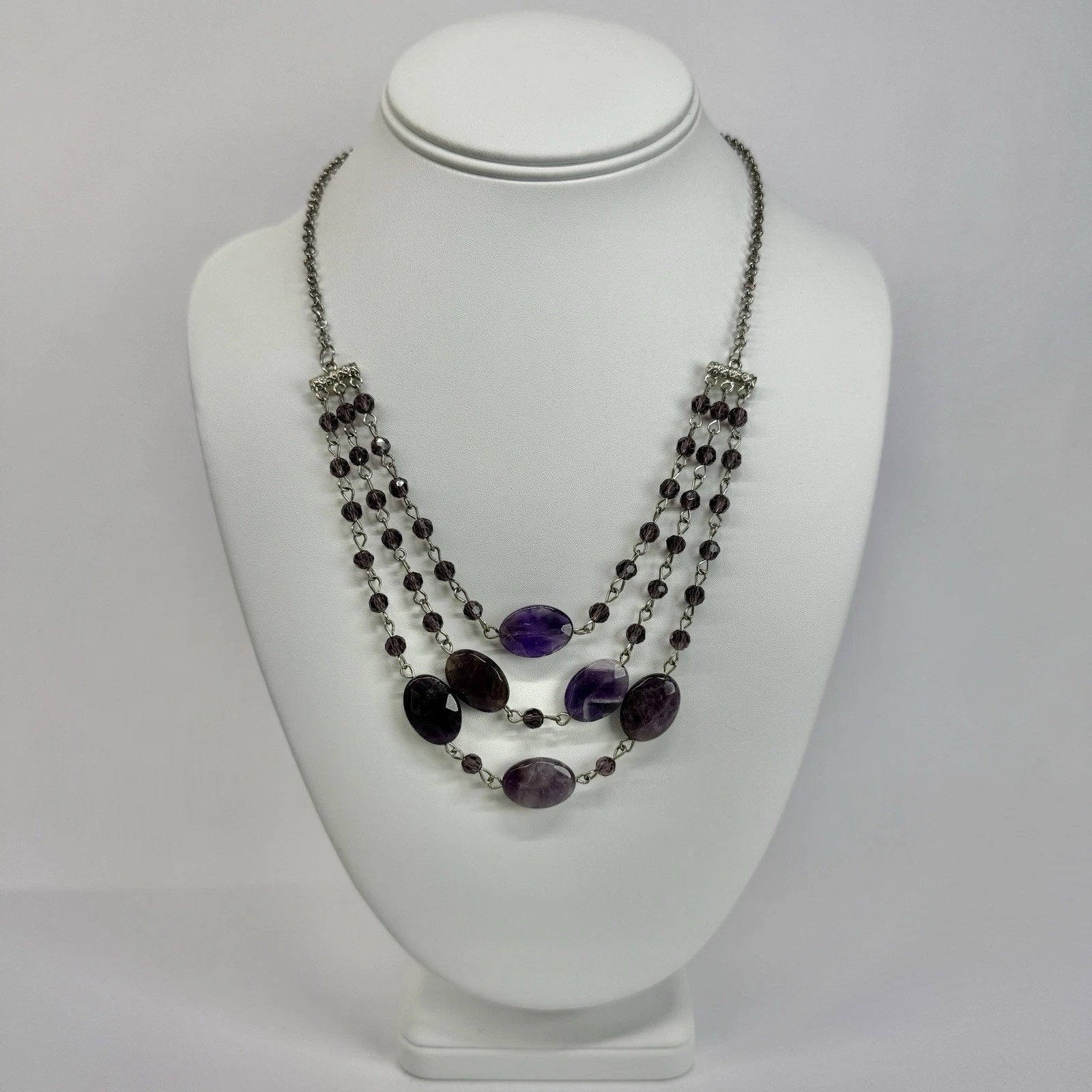 Elegant Multi-Strand Amethyst Faceted Beads Vintage Necklace Jewelry N509
