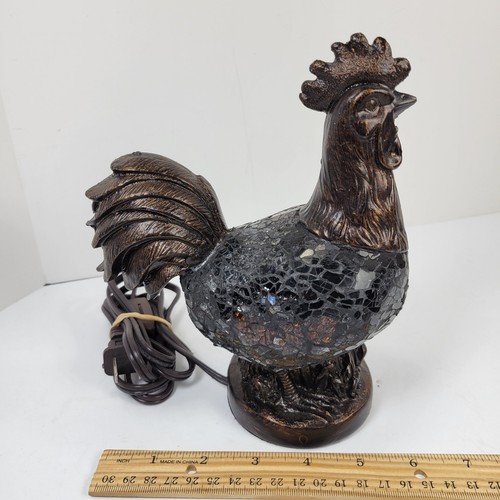 Rooster Mosaic Glass Lamp Brown Amber Accent Decorative with Bronze Style Resin - Picture 4 of 13