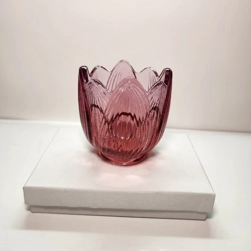 Beautiful Vintage Fenton Cranberry Glass Tulip Leaf Votive Candle Holder RARE