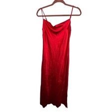 Express Red Satin Cowl Neck Midi Slip Dress Womens Small Adjustable Straps