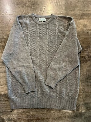 Vintage Ballantyne Gray Wool Cable-Knit Crew Neck Pullover Sweater  Size 3