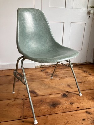 vintage Herman Miller Eames fiberglass shell chair in seafoam green