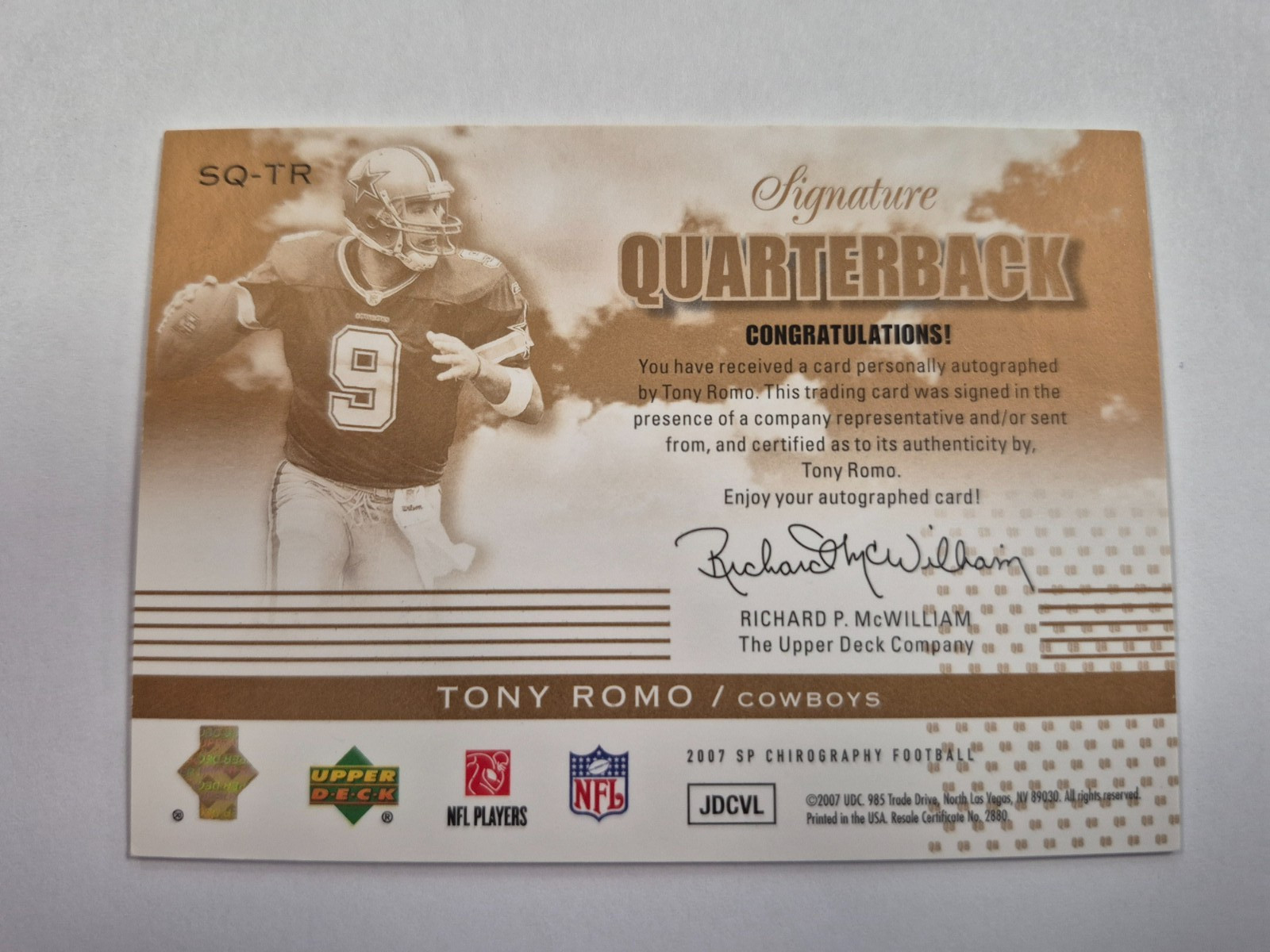 2007 sp chirogaphy football tony romo 1/1 auto view 2
