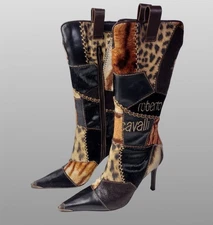 ROBERTO CAVALLI PONY HAIR CALFSKIN JAGUAR PRINT BOOTS 36 WITH BOX