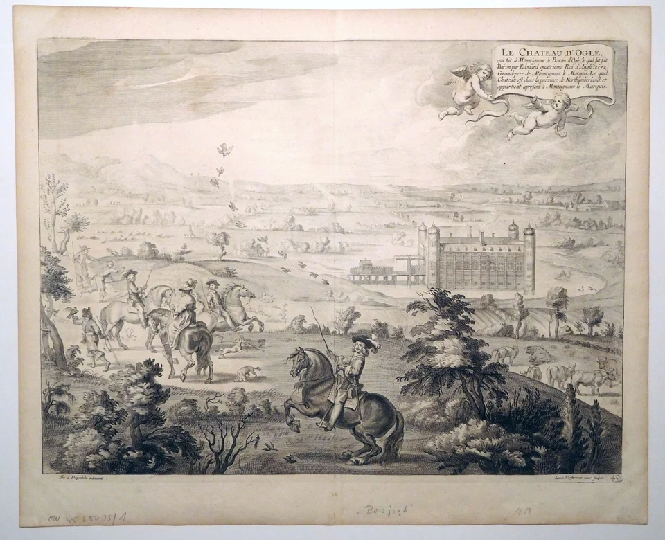Kupferstich, Ogle Castle, A. van Diepenbeeck/ L. Vorsterman II, 1657, Falkenjagd - Bild 2 von 4