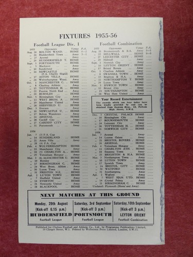 CHELSEA v LEICESTER CITY | 1955/1956 | RESERVES | 28 AUG 1955 | UK FREEPOST - Picture 2 of 3