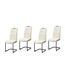 Schwingstuhl 4er Set PU creme DannyP Freischwinger Esszimmerstuhl Kunstleder HTI