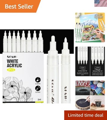 Acrylic White Paint Pens - 8 Pack 2-3MM Medium Tip & 0.7MM Extra Fine Paint M...