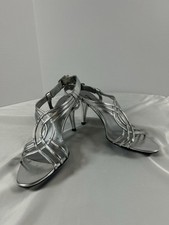 Fioni Night Women's Strappy High Heels- Silver, Size 7.5- Wedding Prom Cocktail