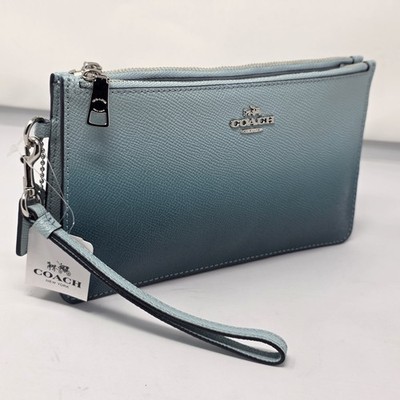 COACH Crosby Clutch Wristlet Ombre Sea Green Teal Blue