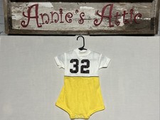 Vintage 50s 60s Baby One Piece 18 Mo White Gold 32 Short Sleeve Romper Football