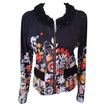 Jacket By Berek, Floral Design With Rinestone And Feather Like Accents