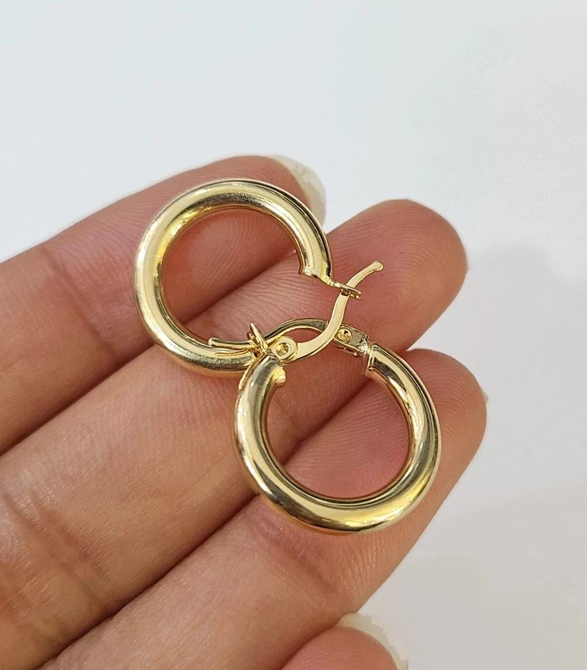 Pendientes de aro reales de oro amarillo de 10k para hombre y mujer Foto 3 de 4