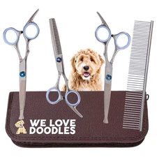 Dog Grooming Scissors Kit with Rounded Blunt Tips-Straight, Curved & Thinning