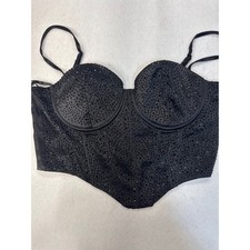 Windsor Black Rhinestone Corset Top Bustier Cropped Camisole Hook Eye Closure