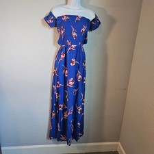 Express size lrg off shoulder dress resort wear vacation beach dress blue floral
