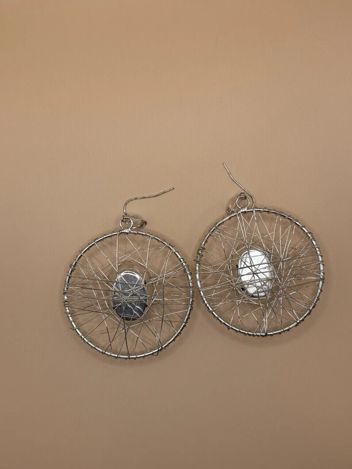 Statement Hoop Earrings with Wire Wrap and Large Clear Crystal – Silver Tone - image 4 of 4