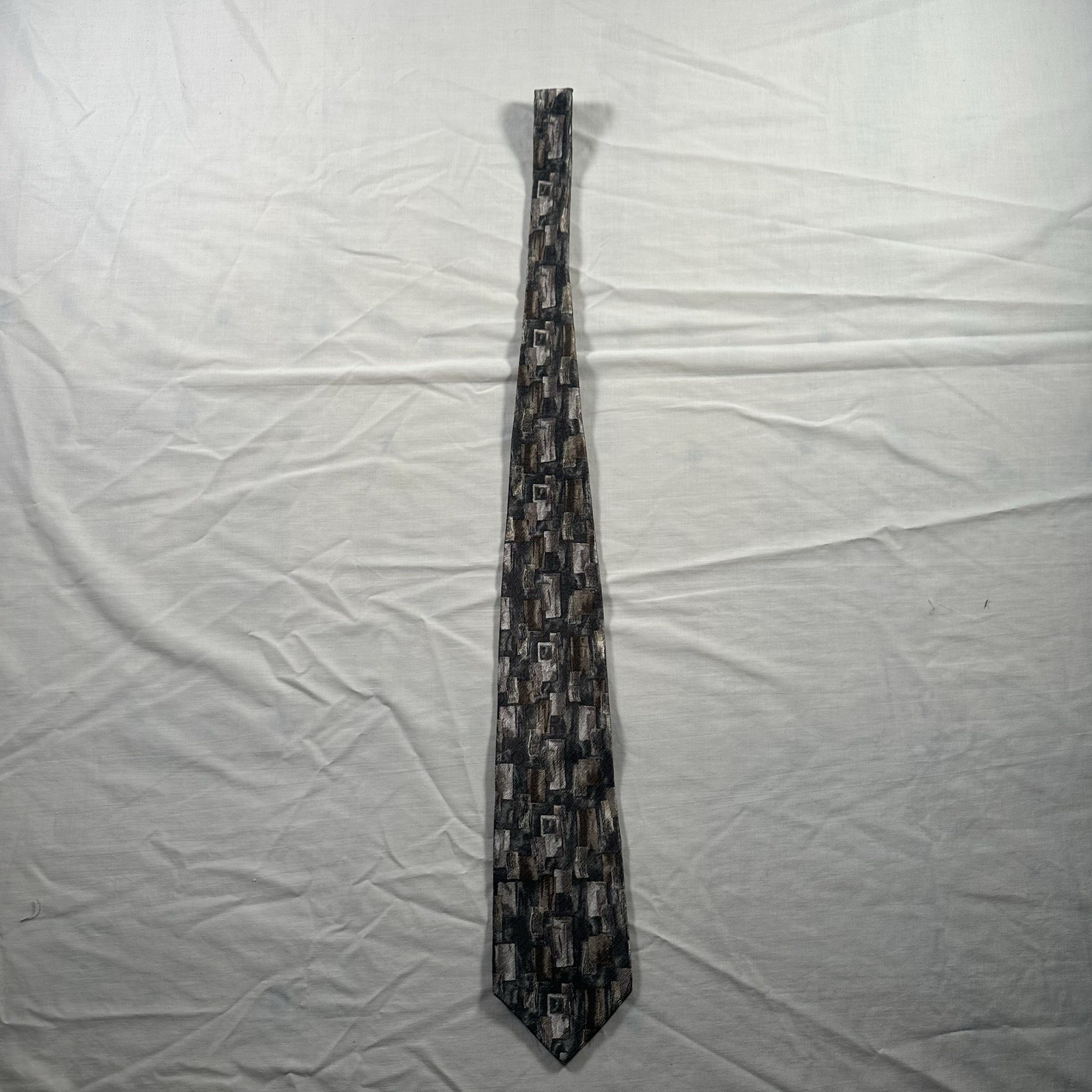 Vintage Pierre Cardin Green,brown,gray Tie Geometric Necktie 100% Silk U.S.A.