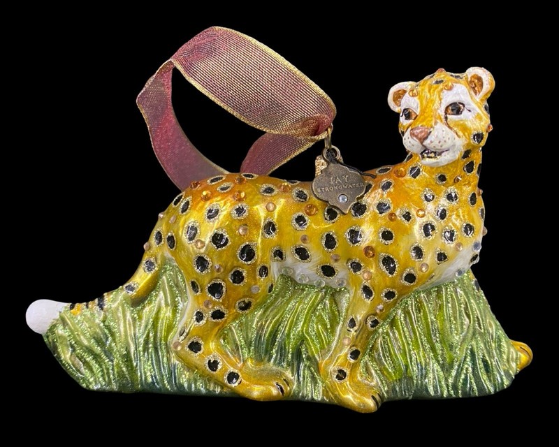 Jay Strongwater Spotted Majesty Ornament Enameled Leopard Swarovski Crystals EX+