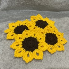 Handmade Crochet sunflower drink coasters/tri...