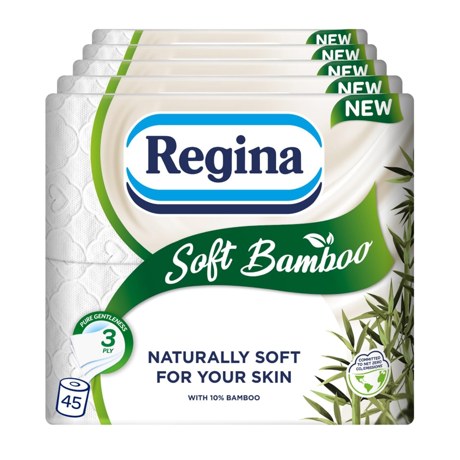 Regina Soft Bamboo 3 Ply Toilet Tissue Soft Bathroom Paper 5 Packs of 9 Rolls