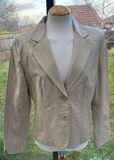 Precis Petite Beige Leather Fitted Blazer Jacket - Size 14