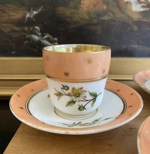 (3) OLD PARIS Hand Painted Flowers CUPS AND SAUCERS France Antique Mid 19th CE