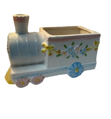 Vintage Train Planter Newcomer's Express Ceramic Baby Unisex Nursery Pink Blue