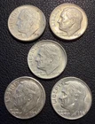 LOT X 5 AU Roosevelt Dimes 1964-D 90% FINE Silver Stacker Coin Collector #103