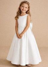 White Formal Dress with Large Bow, Sleeveless, Flower Girl, First Communion