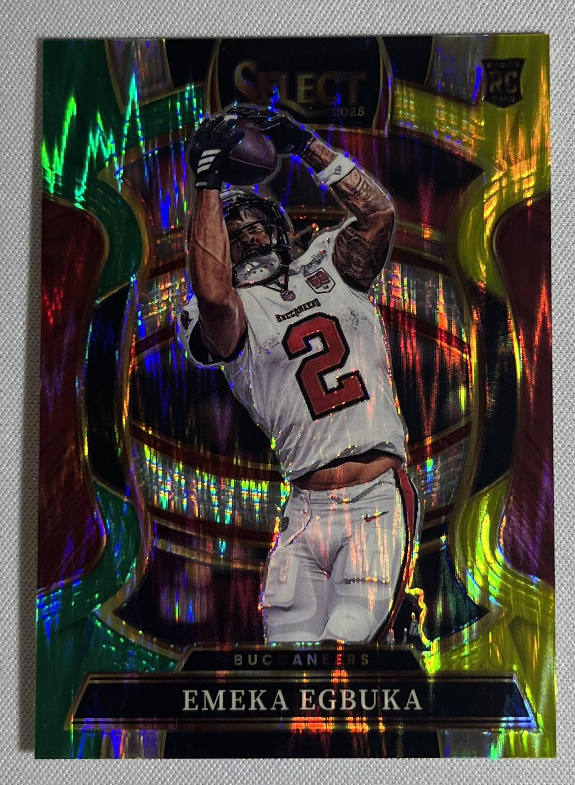 2025 Panini Select #37 Emeka Egbuka Green and Yellow Prizm Shock
