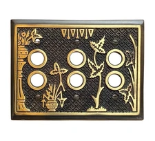 Victorian Style Three Gang Push Button Switch Cover Plate Heavy Highlighted