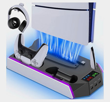 PS5/Slim/Pro Vertical Stand Dual Controller Charger w/ Fan USB Hub