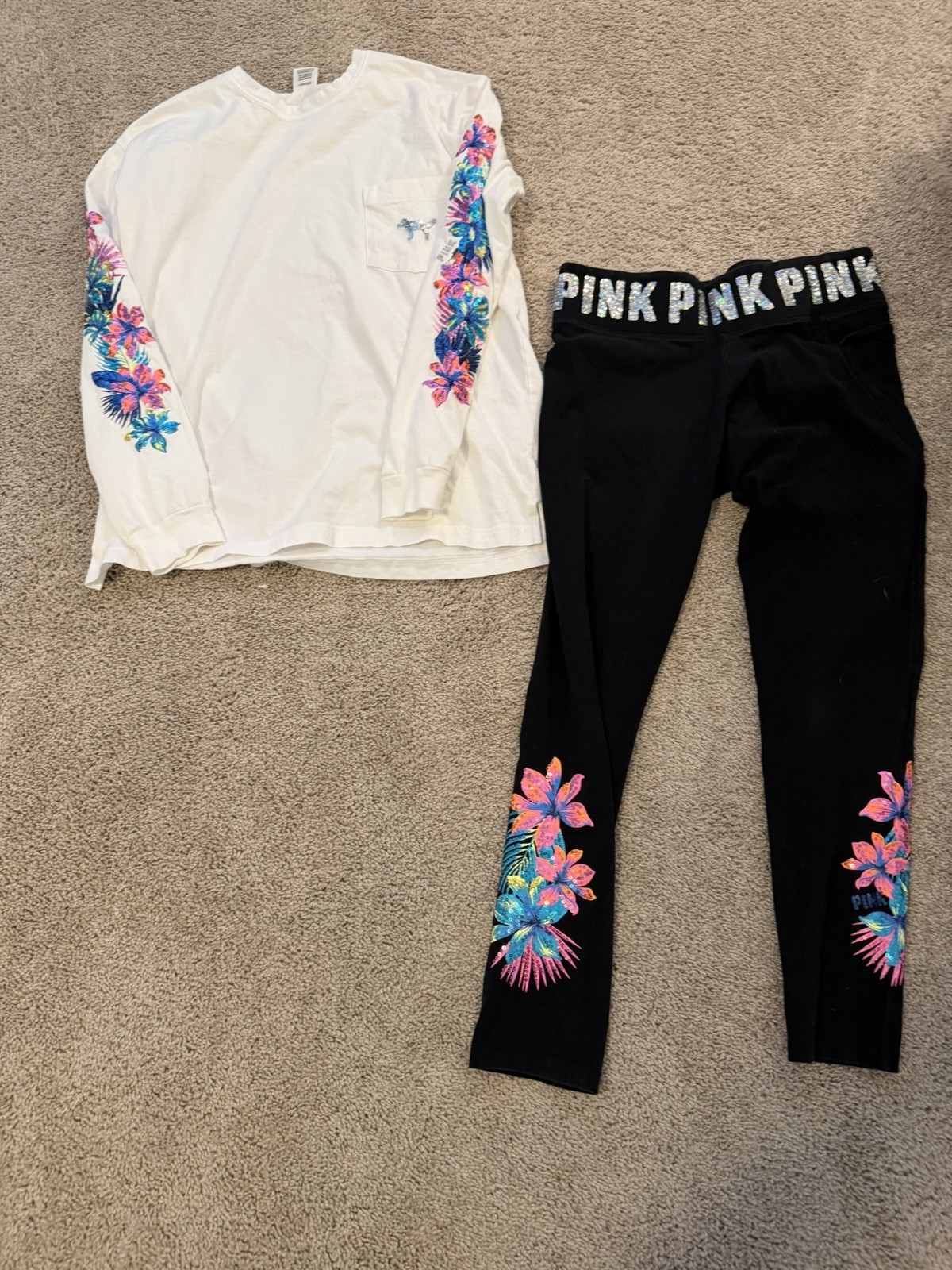 VS Pink Hibiscus Tropical Bling Tshirt/ Yoga leggings Outfit